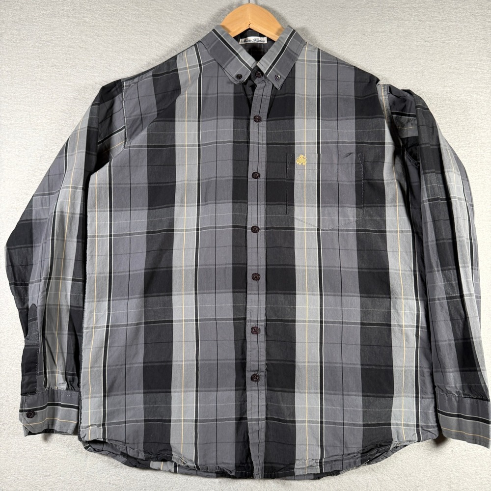 Brooks‎ Brothers Regent Fit Grey Black Plaid Non-Iron Stretch Shirt Youth XL